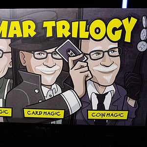 A colorful illustration of three magicians representing the Ammar Trilogy: Everyday Magic, Card Magi.