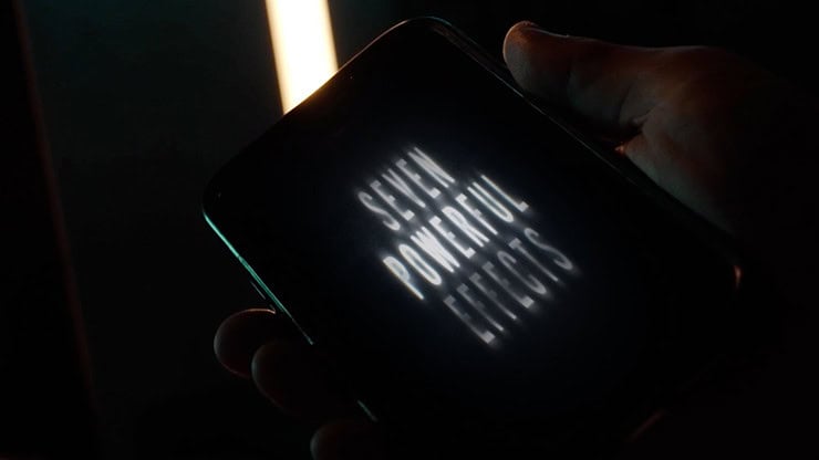 Seven Powerful Effects illuminated on a smartphone screen in a dark environment.