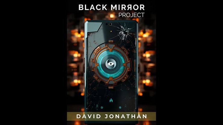 High-tech smartphone with cracked screen and digital effects for Black Mirror Project.