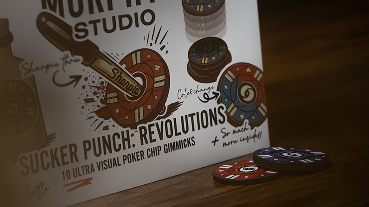 Poker chips and a promotional poster for Sucker Punch Revolutions at Dreamlandmagic.
