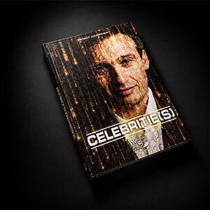 A colorful, pixelated artwork featuring a celebrity portrait with the title 