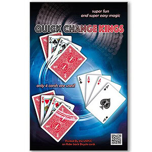 Quick Change Kings magic card trick with red and white playing cards.