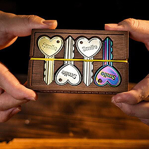 Destiny Key magic trick set with colorful keys in a wooden box.