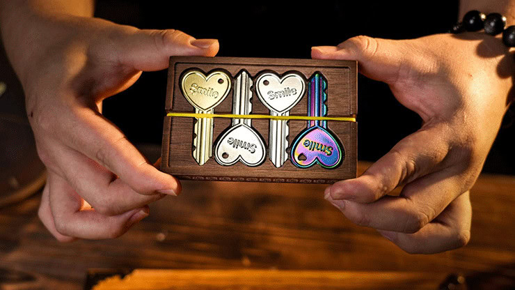 Destiny Key magic trick set with colorful keys in a wooden box.