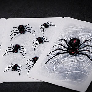 Spider-themed playing cards for magic illusions and tricks.