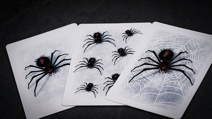 Spider-themed playing cards for magic illusions and tricks.