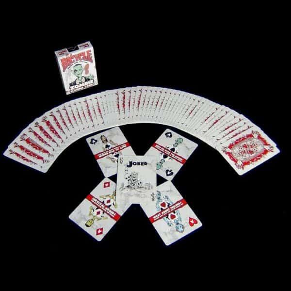 Zombie playing cards spread out.